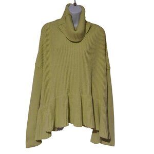 Free People Key Lime Layer Cake L-Sleeve Turtle Neck Ribbed Oversize Sweater M